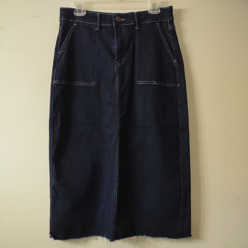 Inherit Clothing Co. Modest Dark Denim Long Jean Skirt, Size 12
